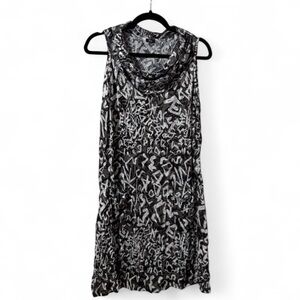 Abstract Print Cowl Neck Dress Rayon Blend Sleeveless Black White Artsy Size M